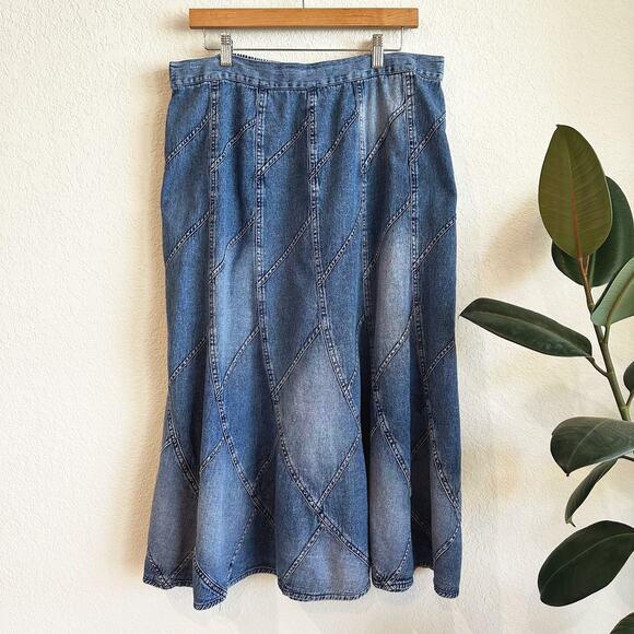 Studiowest Apareal Denim Midi Patchwork Maxi Skirt XL Y2K Country Flared Modest - Picture 1 of 7